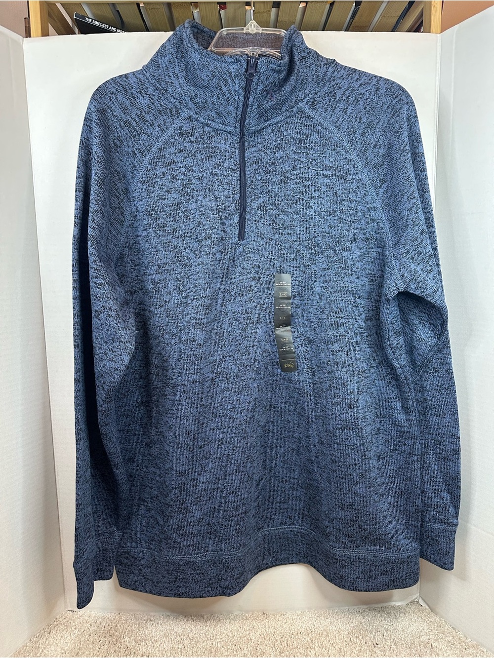 Men's Blue Heathered Quarter-Zip Pullover Sweater, size Large, NWT